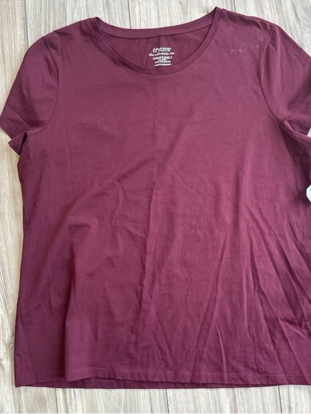 Chico's Short Sleeve Crewneck Tee in Burgundy Plum